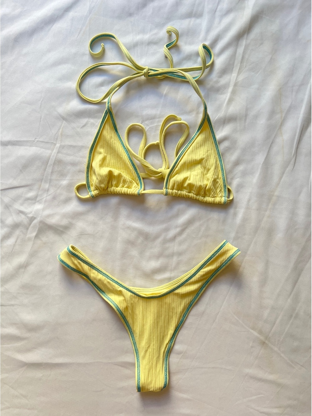 Frankie’s Bikinis Yellow Honeycomb Bikini Set